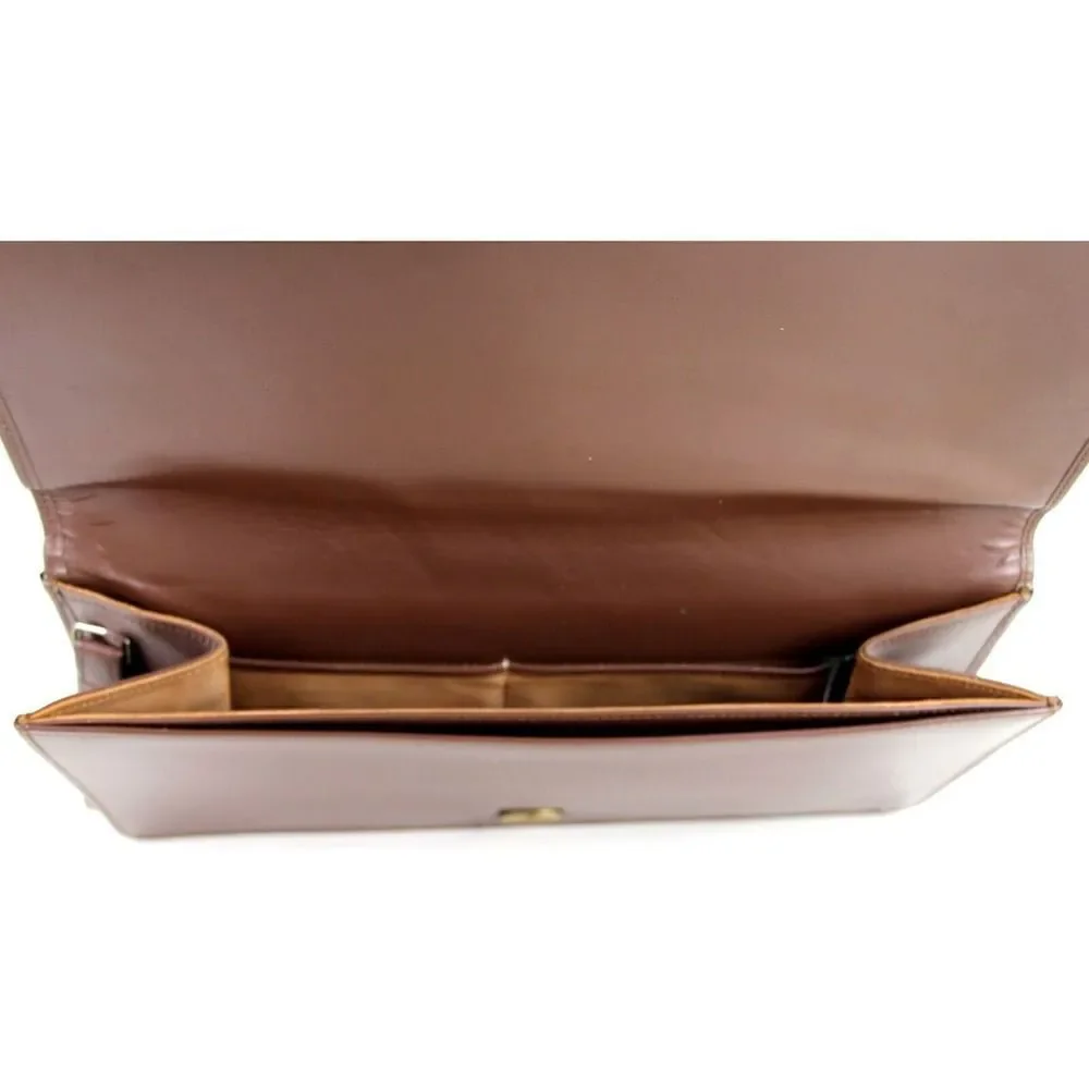 Vintage BROWN GENUINE LEATHER FLAP LONG CLUTCH WALLET ORGANIZER WRISTLET PURSE
